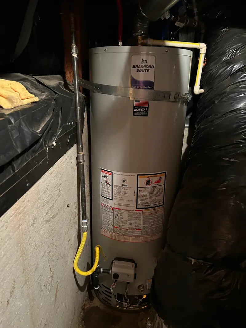Bradford White 50-gallon gas water heater installation in Sandy, Oregon, water heater repair and replacement by Bigfoot Plumbing licensed plumber CCB# 257405