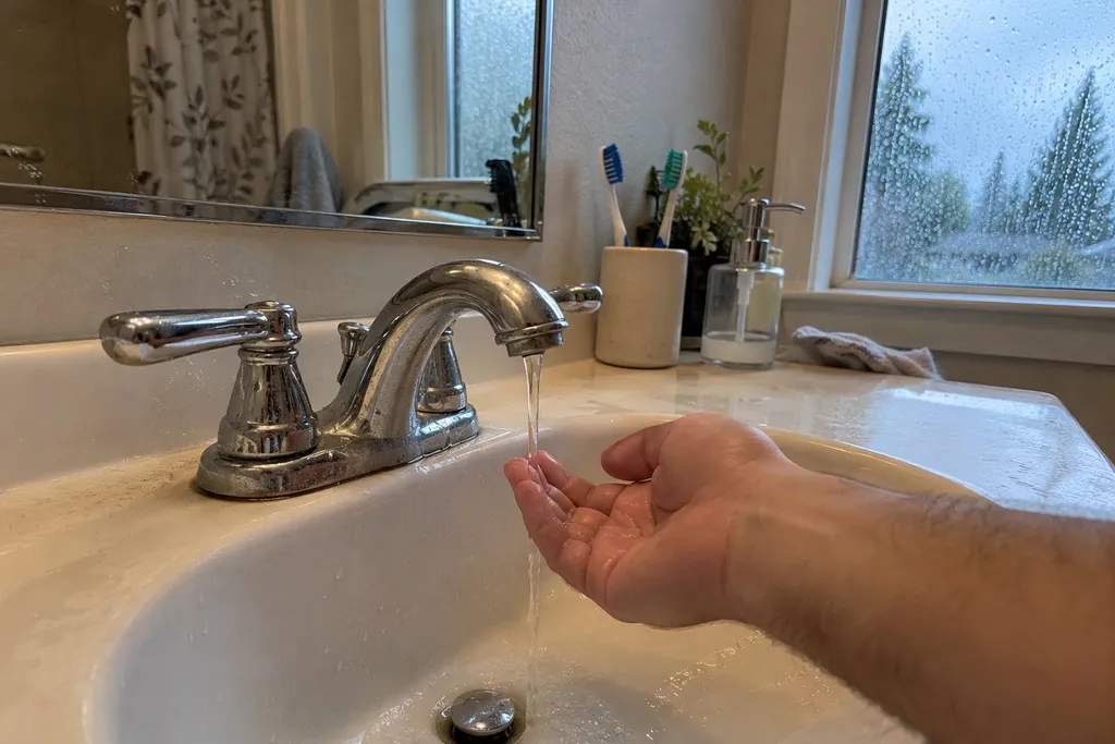 Weak trickle of water from a bathroom faucet in a Troutdale home with low water pressure