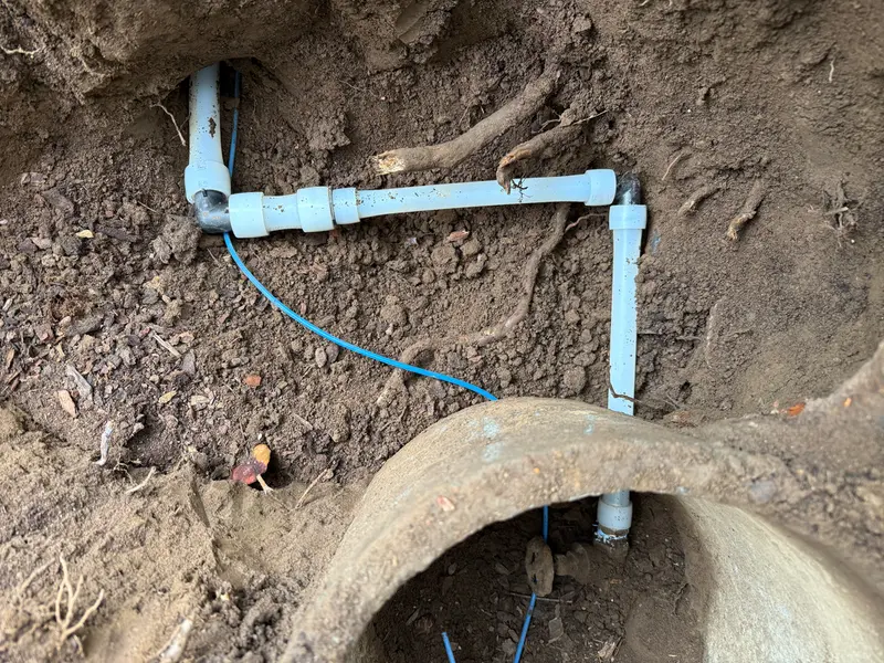 Underground PVC water service line repair in trench, Boring Oregon, Bigfoot Plumbing emergency plumbing & leak detection