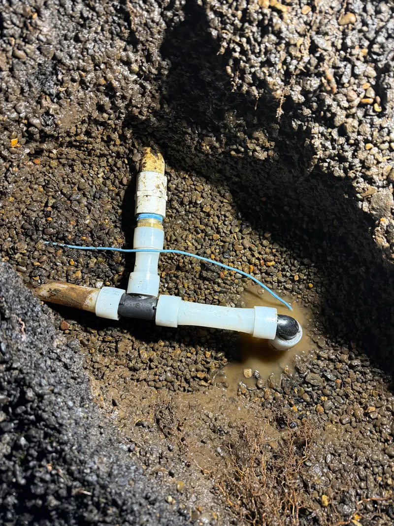 Underground water line leak repair with PEX fittings in Boring, Oregon, emergency leak detection and pipe repair by Bigfoot Plumbing