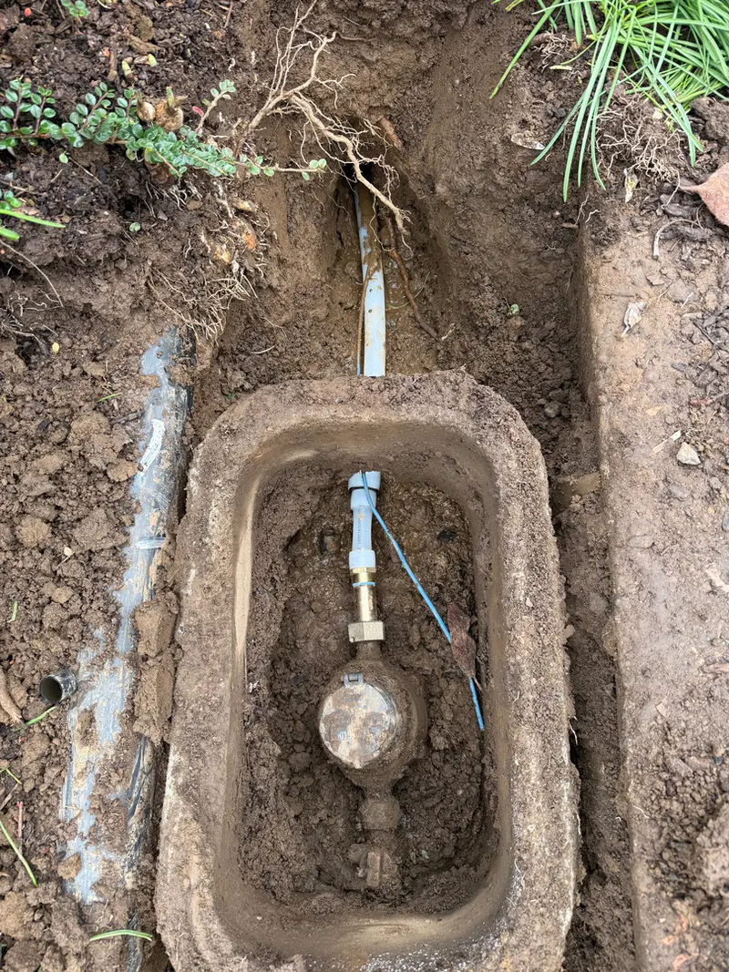 Underground water meter and service line replacement in Gresham, Oregon, main water line repair by Bigfoot Plumbing licensed plumber